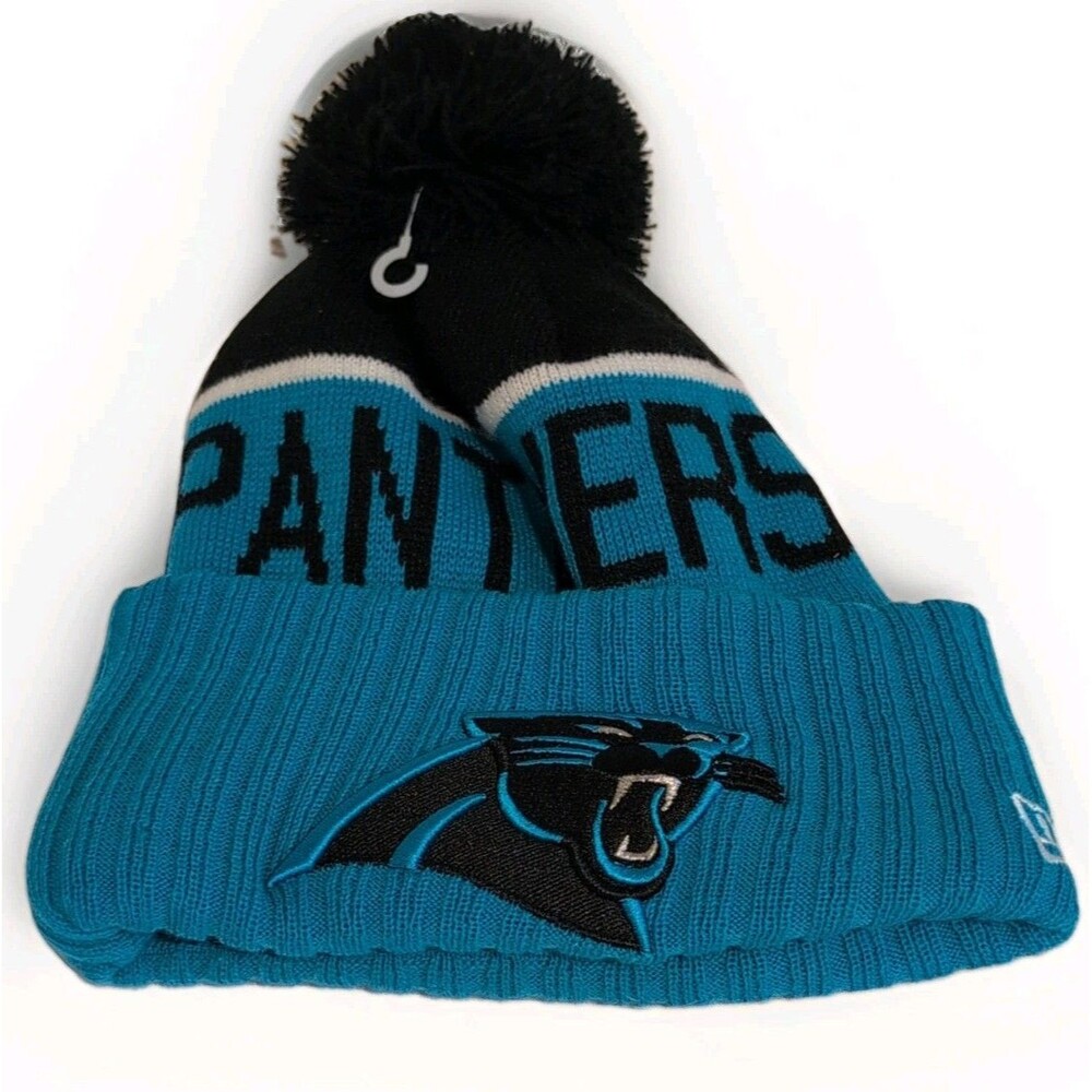 Carolina Panthers New Era Pom Beanie Winter Knit Hat Stocking Cap NFL White Blue